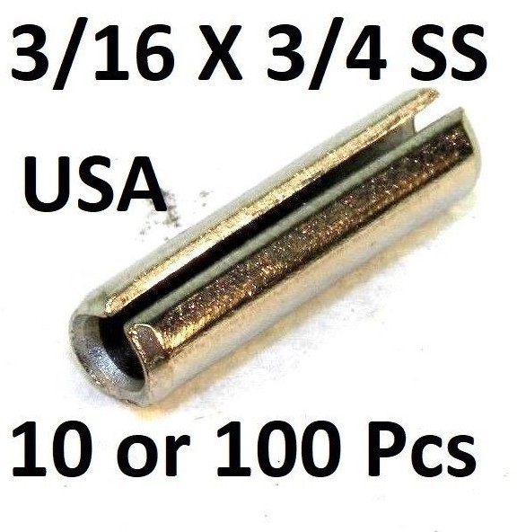(10-100) 18-8 S.S. Slotted Roll Spring Pin 3/16" Dia x 3/4" L STAINLESS USA NH
