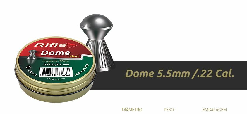 .22 Caliber Airgun Pellets - RIFLE Field Dome 18.36 Grain, 250 Count