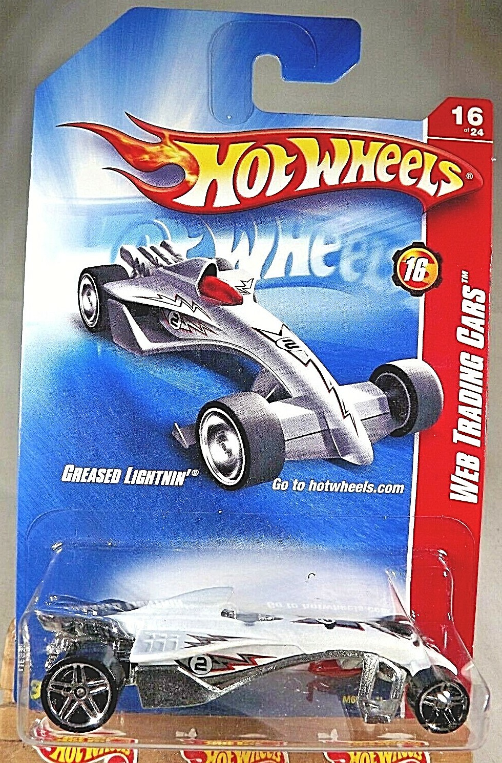 2008 Hot Wheels #92 Web Trading Cars 16/24 GREASED LIGHTNIN' White Variant PR5Sp