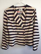 CAbi Blazer Women Cruise Jacket Nautical Striped Ivory Size 6 Double Breasted