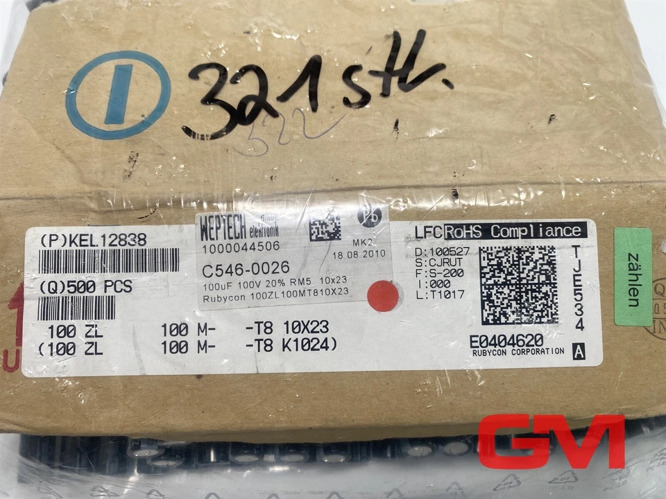 VE 321x Rubycon Kondensator 100ZL100MT810X23 capacitor 105°C 100uF 100VDC 20% - Bild 2 von 4