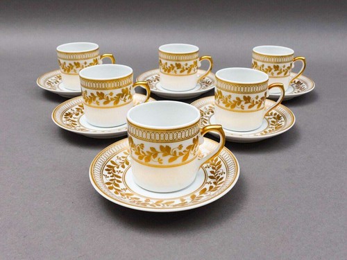 Vista Alegre Portugal Anna White & Gold Porcelain Espresso Cup Saucer Set Of 6 - Picture 2 of 10