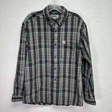 Carhartt Button Down Shirt Mens Medium Black Gray Plaid Relaxed Fit Durable Work