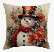 SNOWMAN Top Hat Vintage Design Christmas Throw Pillow Cover Holiday Home Decor