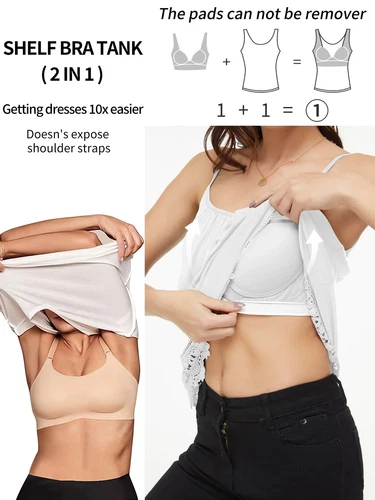 Women with Built in Bra Flowy Shelf Bra Tank Top Padded Adjustable Straps Cami - Picture 9 of 36