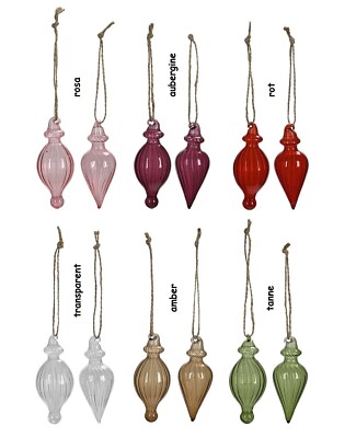 2er Set Schöne Glasdeko zum Hängen Höhe 9 cm x DM 3,5 cm Weihnachtsdeko Farbwahl