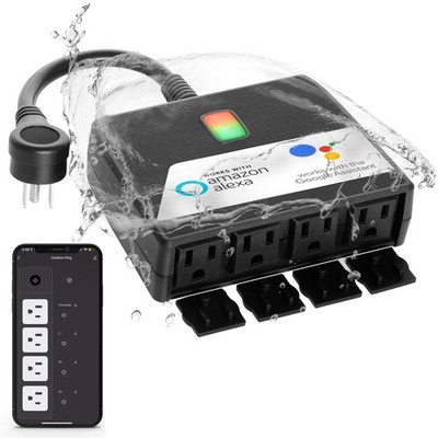 Smart Heavy Duty Outdoor Power Strip WiFi Plug Water-Resistant Socket, Electr...
