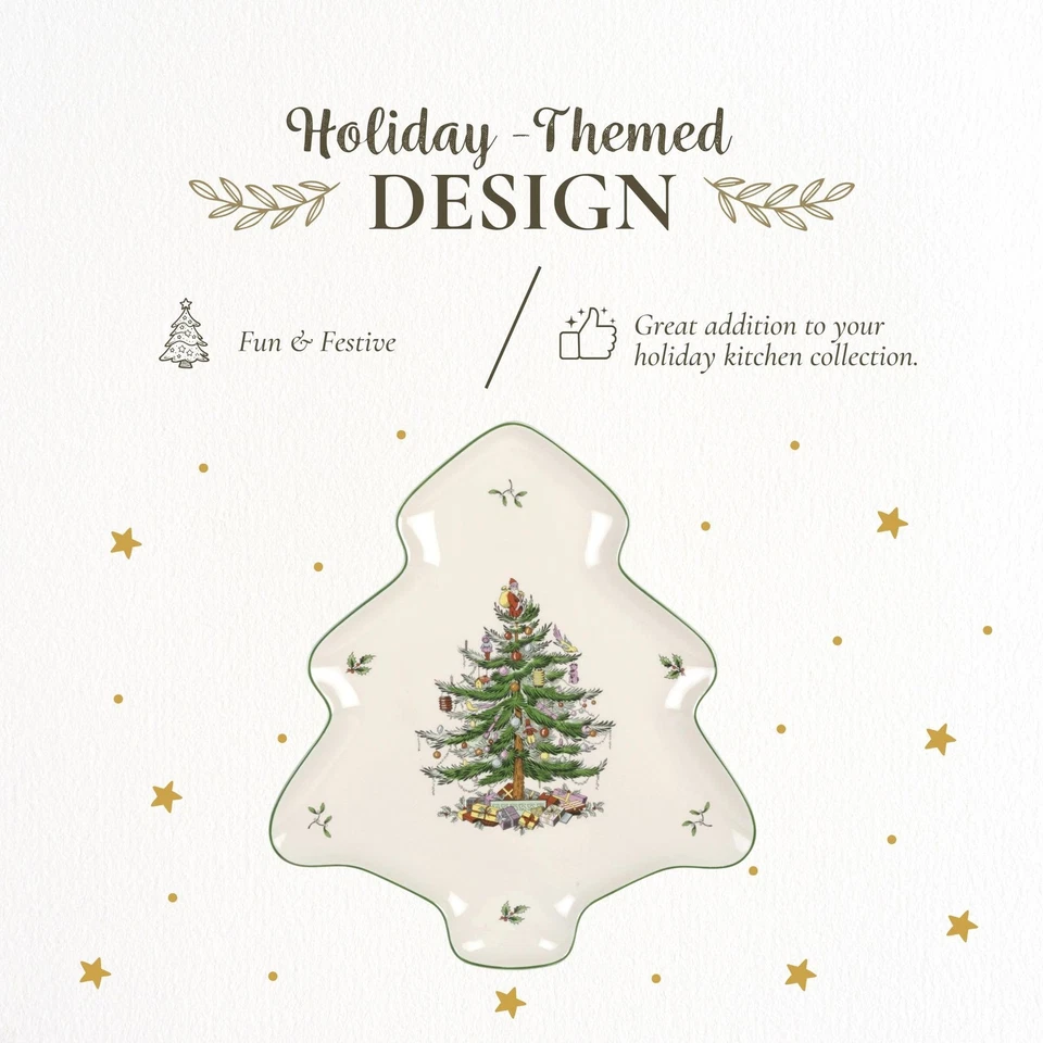 Christmas Tree Holiday Platter - 14-Inch Tree-Shaped Serving Plate, Fine Porc... - Image 3 of 4
