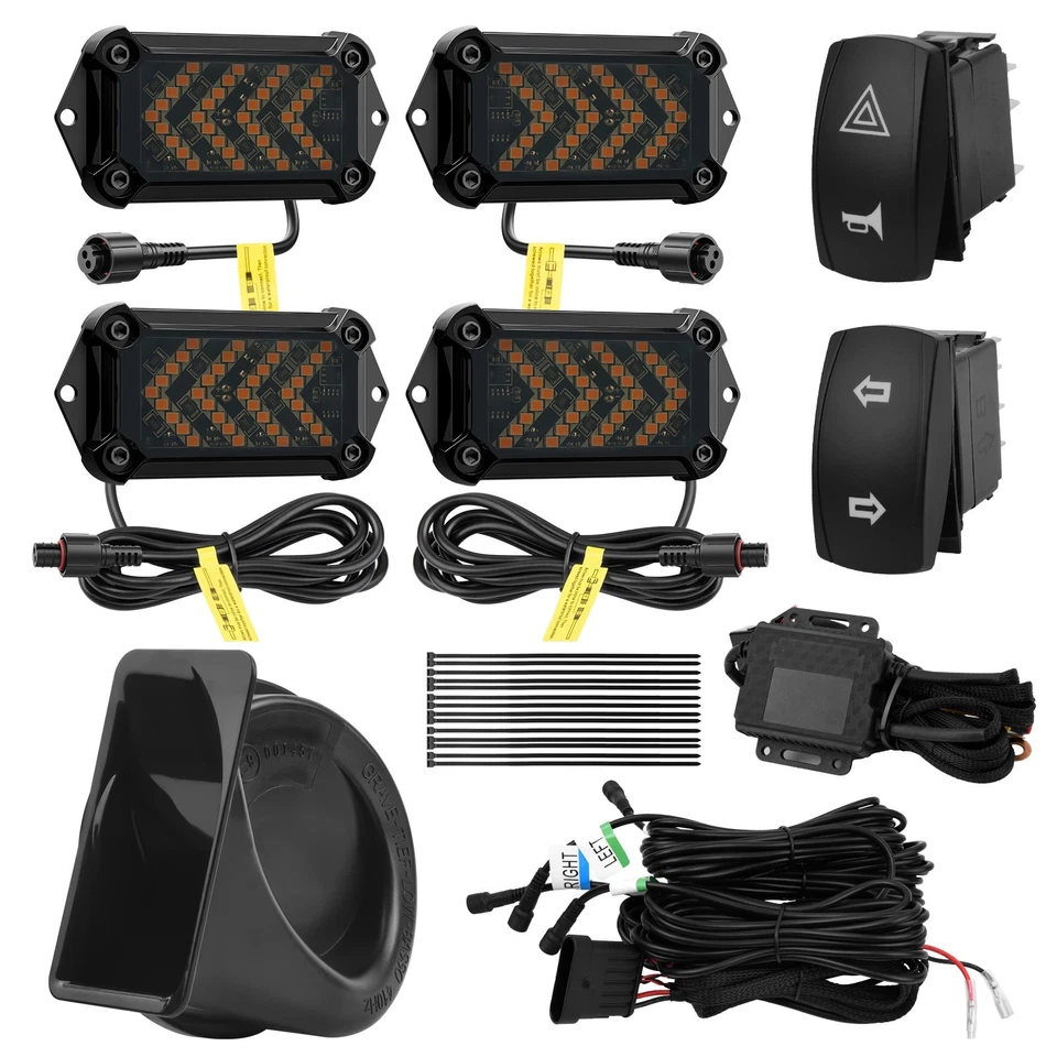 Kit de señal de giro UTV legal para la calle con kit de bocina 110 dB interruptor de roca intermitente de flujo de flecha Foto 2 de 4