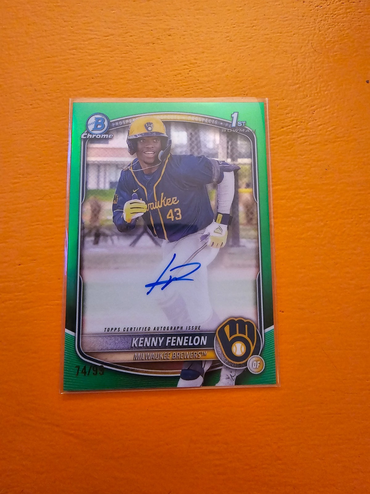 KENNY FENELON 2025 BOWMAN CHROME 1ST TRUE GREEN AUTO /99 #CPA-KF BREWERS