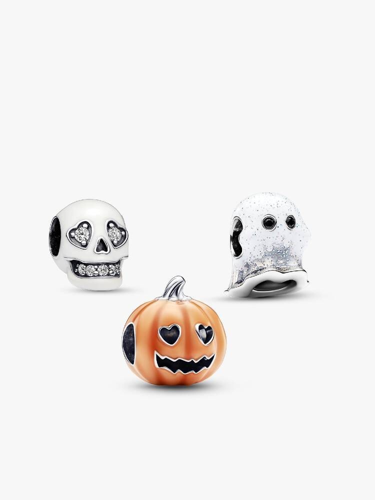 Pandora Glow in Dark Halloween Charms Spooky Pumpkin, Sparkling Skull, Boo Ghost