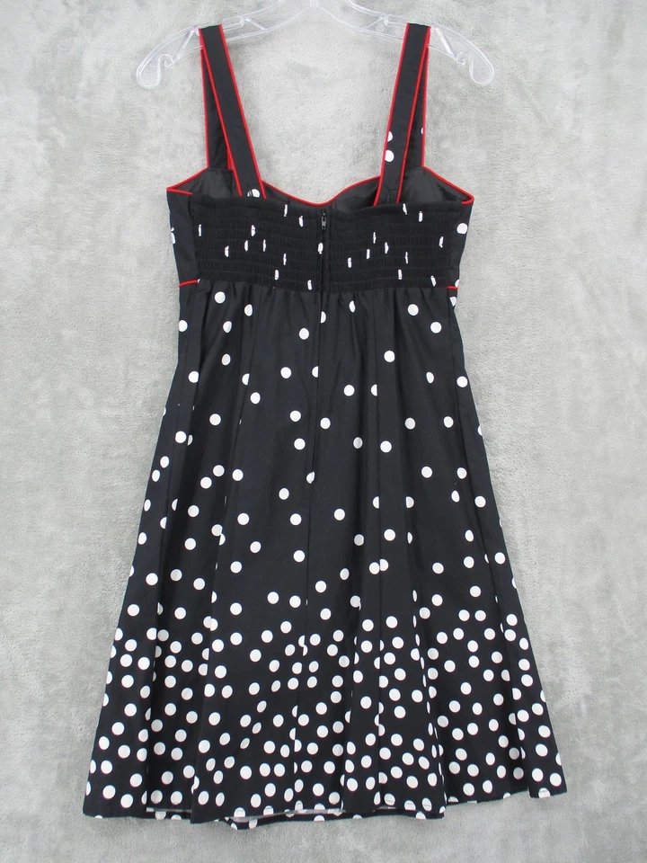 Vintage R&K Dress Womens 8 Petite Babydoll Polka Dot Retro Bow Stretch 90s Zip - Image 2 of 4