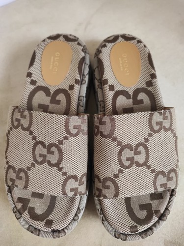 Gucci Womens Angelina Maxi GG Platform Slide Sandals- Beige Canvas- 36 EU/ 6 US - Picture 3 of 10