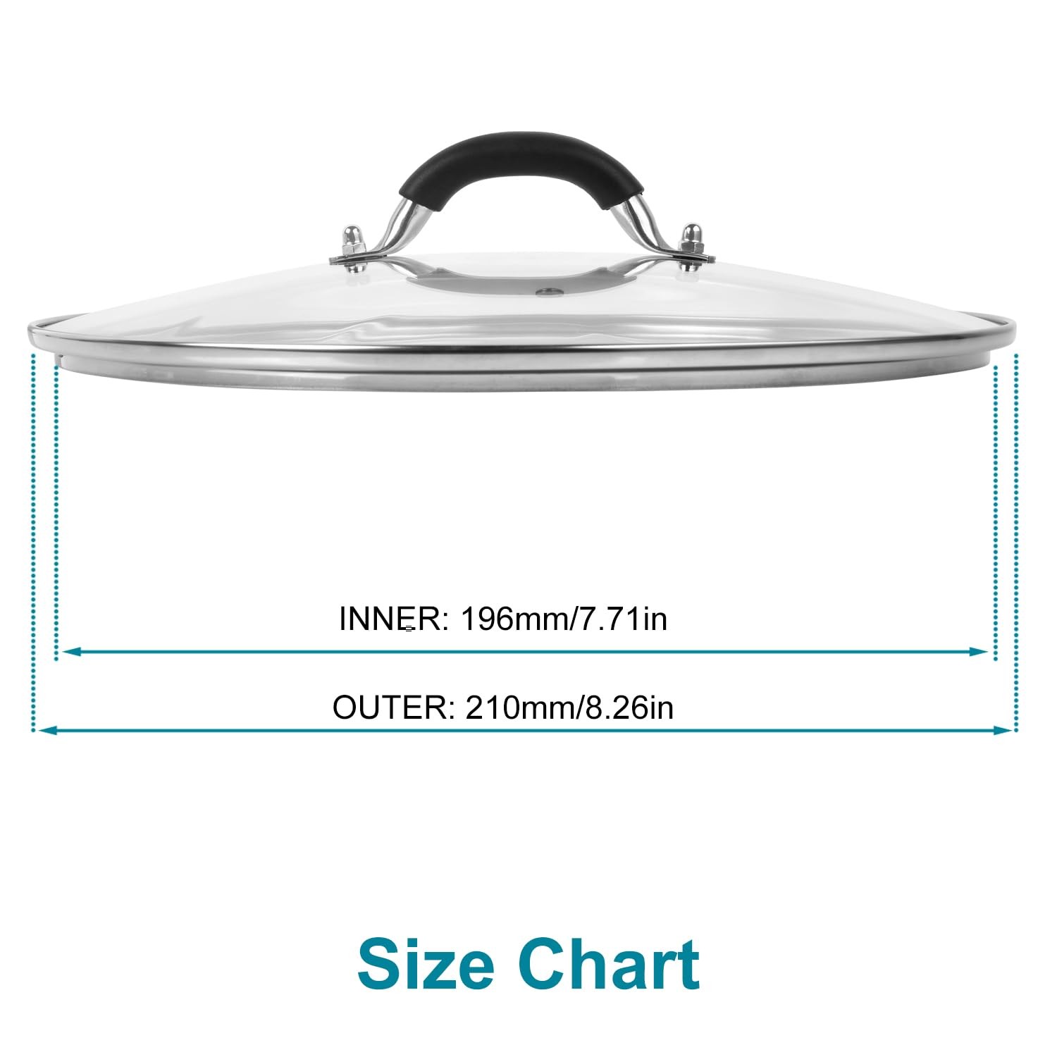 8 Inch Pan Lid-Glass Lid with Stainless Steel Handle for Frying and Pots ( )