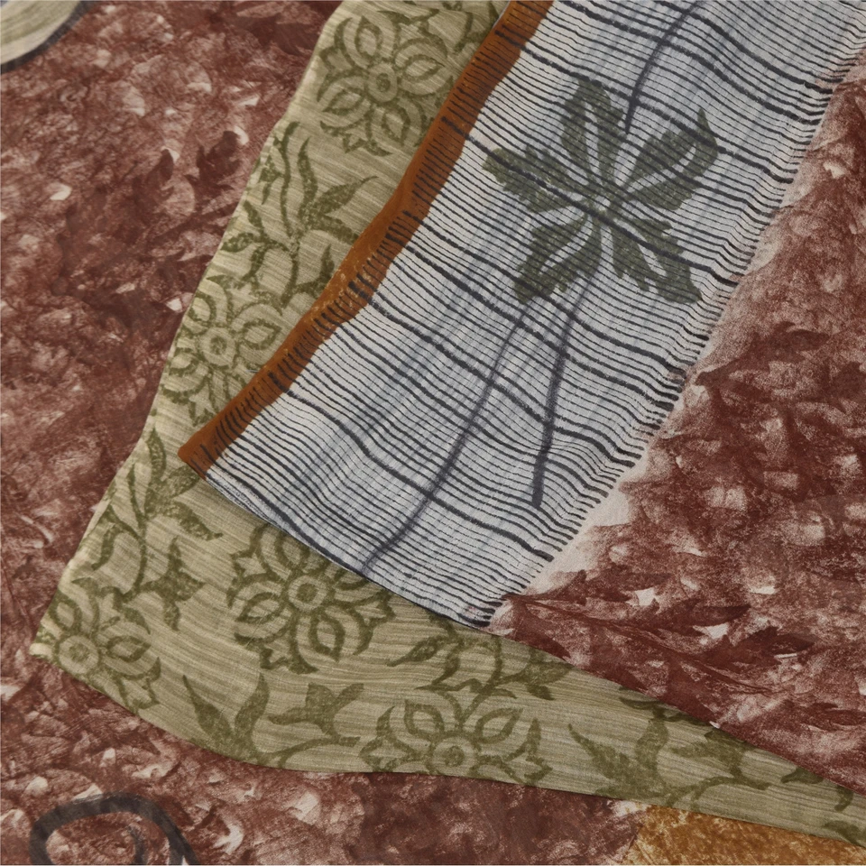 Sanskriti Vintage Sarees 100% Pure Georgette Silk Printed Sari 5+Yd Craft Fabric - Image 3 of 4