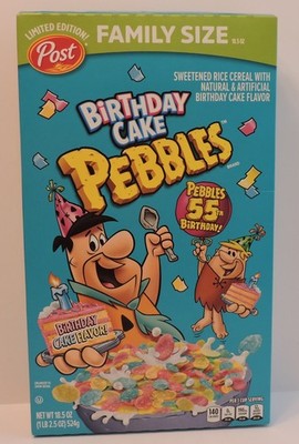 2026 BIRTHDAY CAKE PEBBLES 55TH BIRTHDAY LIMITED EDITION CEREAL BOX SEALED