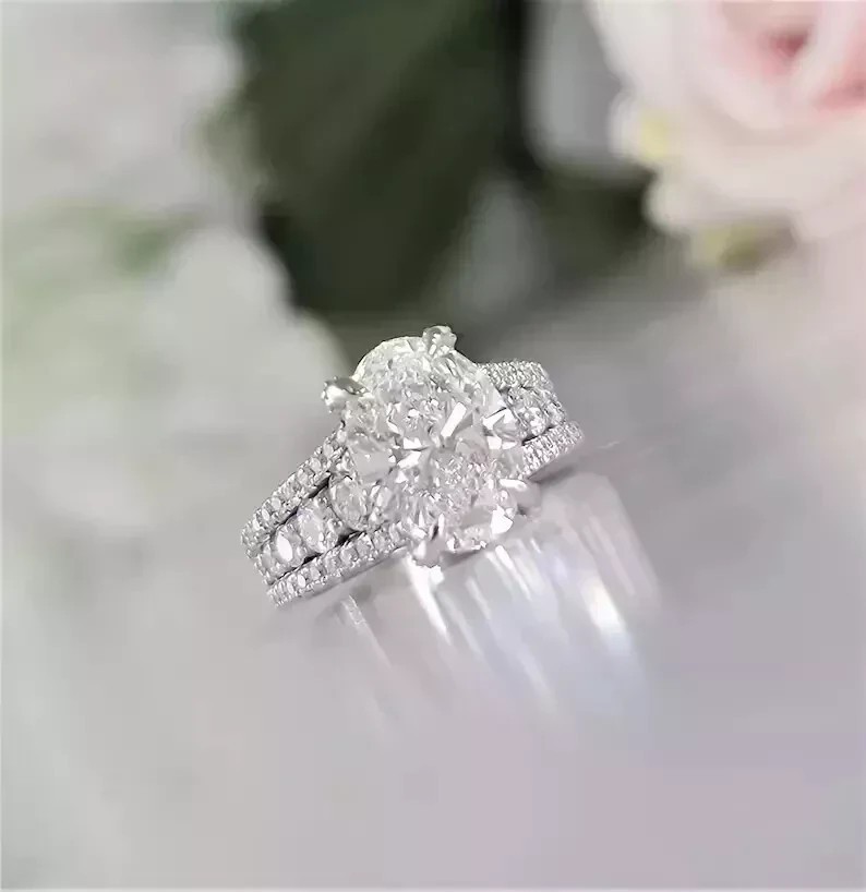 3Ct Oval Cut Simulated Diamond Stunning Fancy Wedding Ring 14k White Gold Plated