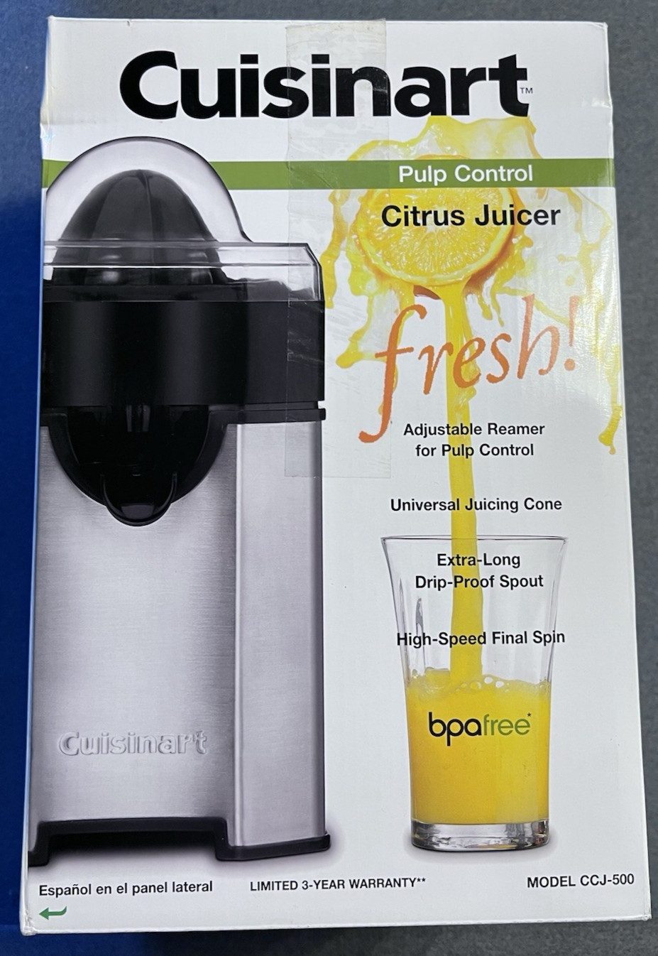 Cuisinart CCJ-500 Pulp Control Citrus Juicer Brushd Stainless 3Pulp Settings NIB