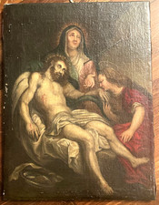 Ölgemälde Pieta Beweinung Jesu Maria ANTIK Meister aus der Schule van Dyks