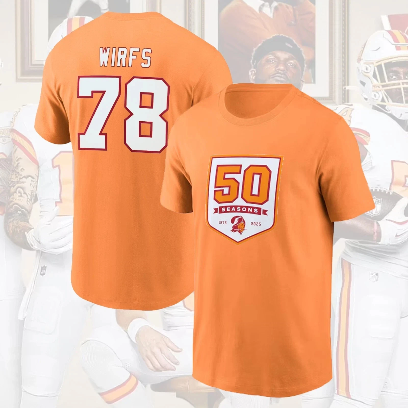 Orange's Tampa Bay Buccaneers 50th Season Name & Number Gift For Fans