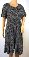 NWT Bella Ella Size XL Womens Black White Dress Side Ruffle Front Stretchy New