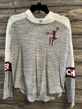 Justice active girls 14 long sleeve hooded T-shirt cheer gray white maroon