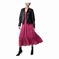 Simply Vera Wang Tiered Midi Dress Size S Pink Animal Print Boho Festival Party