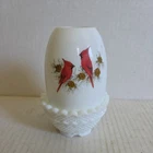 Vintage Fenton Hand Painted Cardinals on White Milk Glass Fairy Lamp Jim Andrick