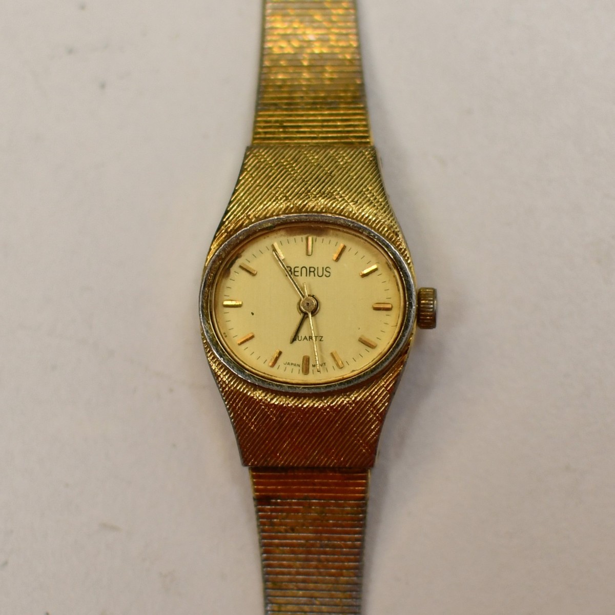 Vintage Benrus Ladies Quartz Watch Gold Tone Textured Bracelet New