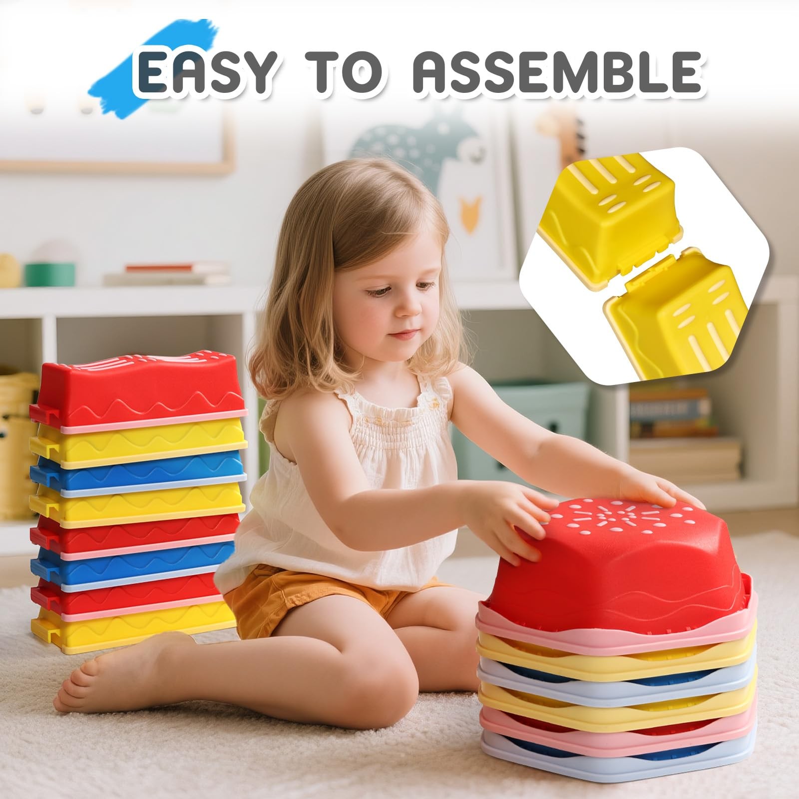 Balance Beam for 18Pcs Non-Slip Stepping Stones Obstacle Course for Toddlers ... thumbnail 6