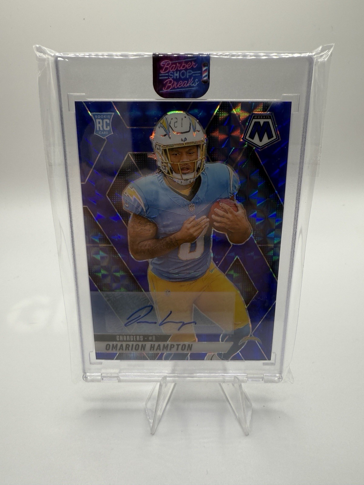 OMARION HAMPTON Rookie Auto Blue Prizm 63/99 2025 Panini Mosaic Football #335