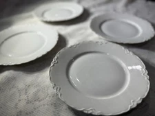 Hutschenreuther Selb Bavaria 8.5” Embossed White Plates Set/4 Rococo Baroque Rim