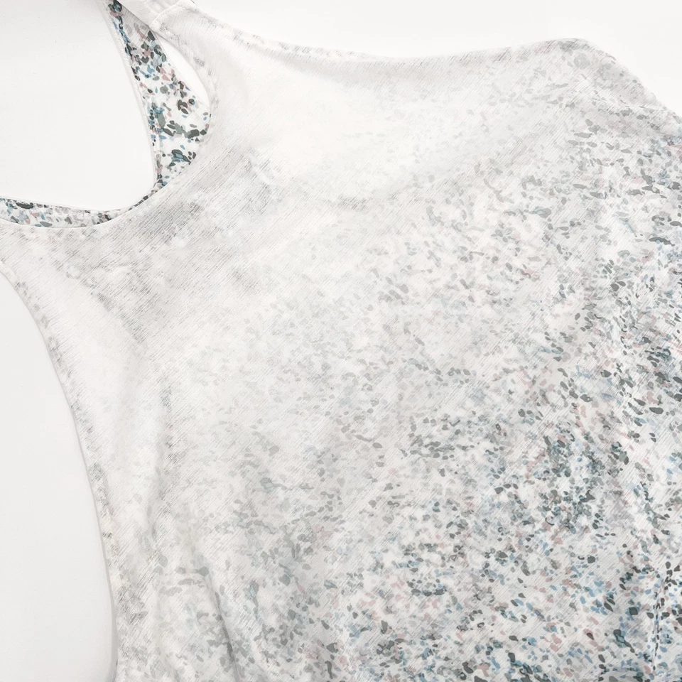 Camiseta sin mangas PRANA para mujer S blanca moteada ombre ligera espalda deportiva lados fruncidos Foto 2 de 4