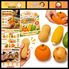 5 Pack Assorted Food Shaped Stress Balls - Crunchy Squishy Toys for ASMR Relax