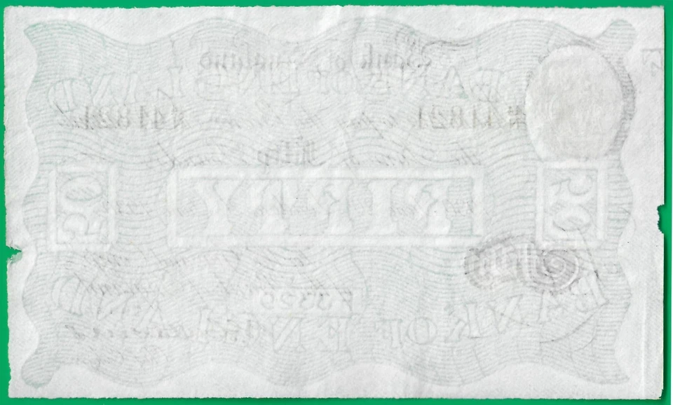 Great Britain Bernhard forgery Catterns 50 pounds 20/6/1930, P331x, minor flaws - Image 2 of 3