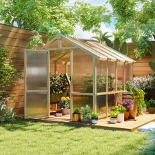 Outsunny 6.6 x 8 ft. Polycarbonate Greenhouse Wooden Walk-in Greenhouse Kit