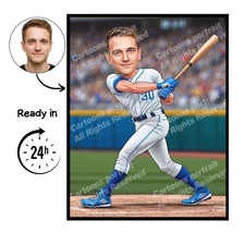 Baseball Cartoon Portrait, Baseball gift, Custom Baseball Caricature, Baseball