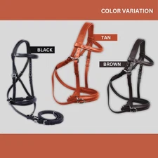 New! Horse Western Tan Leather Padded Bitless Training Side pull Bridle Reins