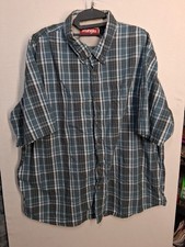 Wrangler Button-Up Shirt Men's size XL Blue Plaid Short Sleeve 100 Cotton work