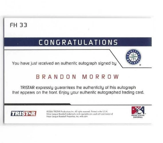 2006 Tristar Prospects Plus Farm Hands Brandon Morrow AUTO card #FH33 - Image 2 of 2