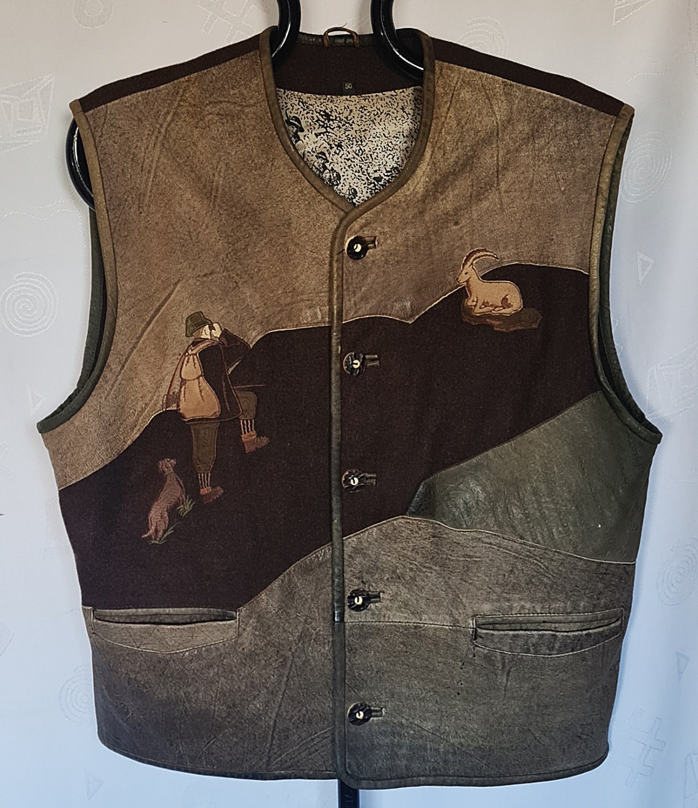 Vest Vintage  Authentic Trachten Oktoberfest Dirndl Wool Leather Mens Us 40 Eu50-image