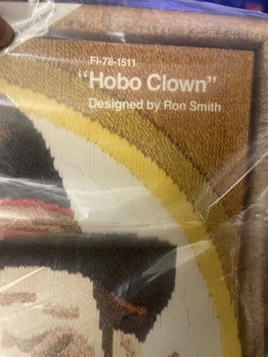 VTG "Hobo Clown" 14”x18” Fireside Longstitch Needlepoint Sealed FI-78-1511