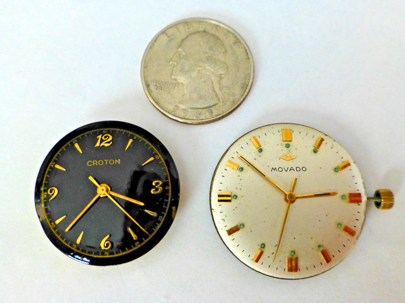 VTG. MENS 17J. AUTO MOVADO & CROTON Wristwatch Movements, NOT RUNNING, AS-IS