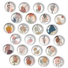 24 Pcs 1.2 in Round Glass Boho Refrigerator Magnets - Strong Plant Line Drawing