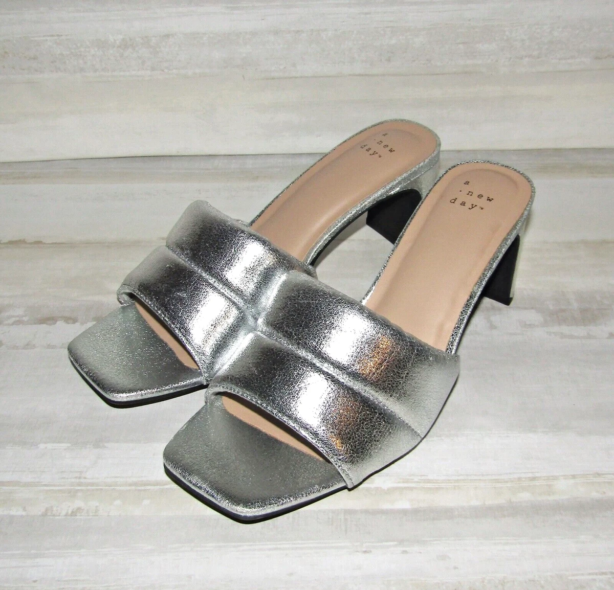 Womens Lilah Silver Open Toe High Heels Mules Sandals A New Day