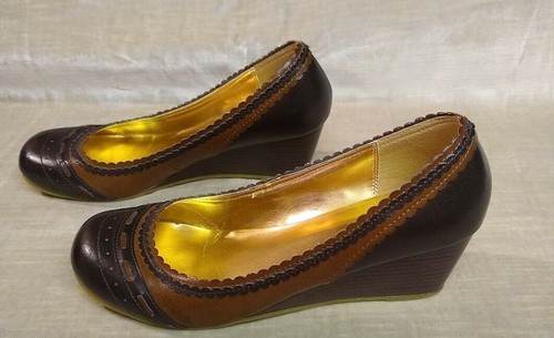Piper & Blue 2" Wedge Mary Jane Heels Brown & Black 8 1/2 M - Picture 3 of 9