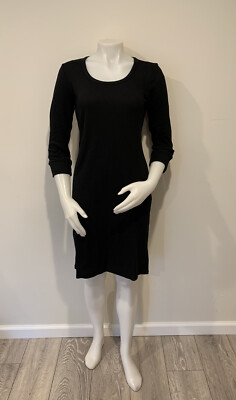 Gap Ribbed Stretchy Dress Three Quarter 3/4 Sleeve Scoopneck S Small Black NWT