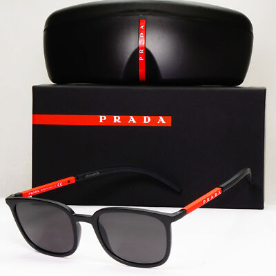 Prada Sonnenbrille schwarz matt rot gestreift quadratisch PS05NV VPS 05N 1AB-1O1 54 mm
