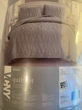 Full/Queen Embossed "Shore" Quilt Set Light Grey - VCNY Home
