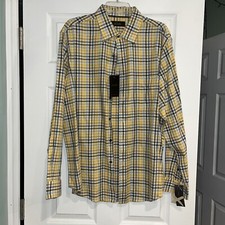 Tasso Elba Plaid Button Up Long Sleeve Shirt Men's SZ XL GOLD/Blue Cotton NWT